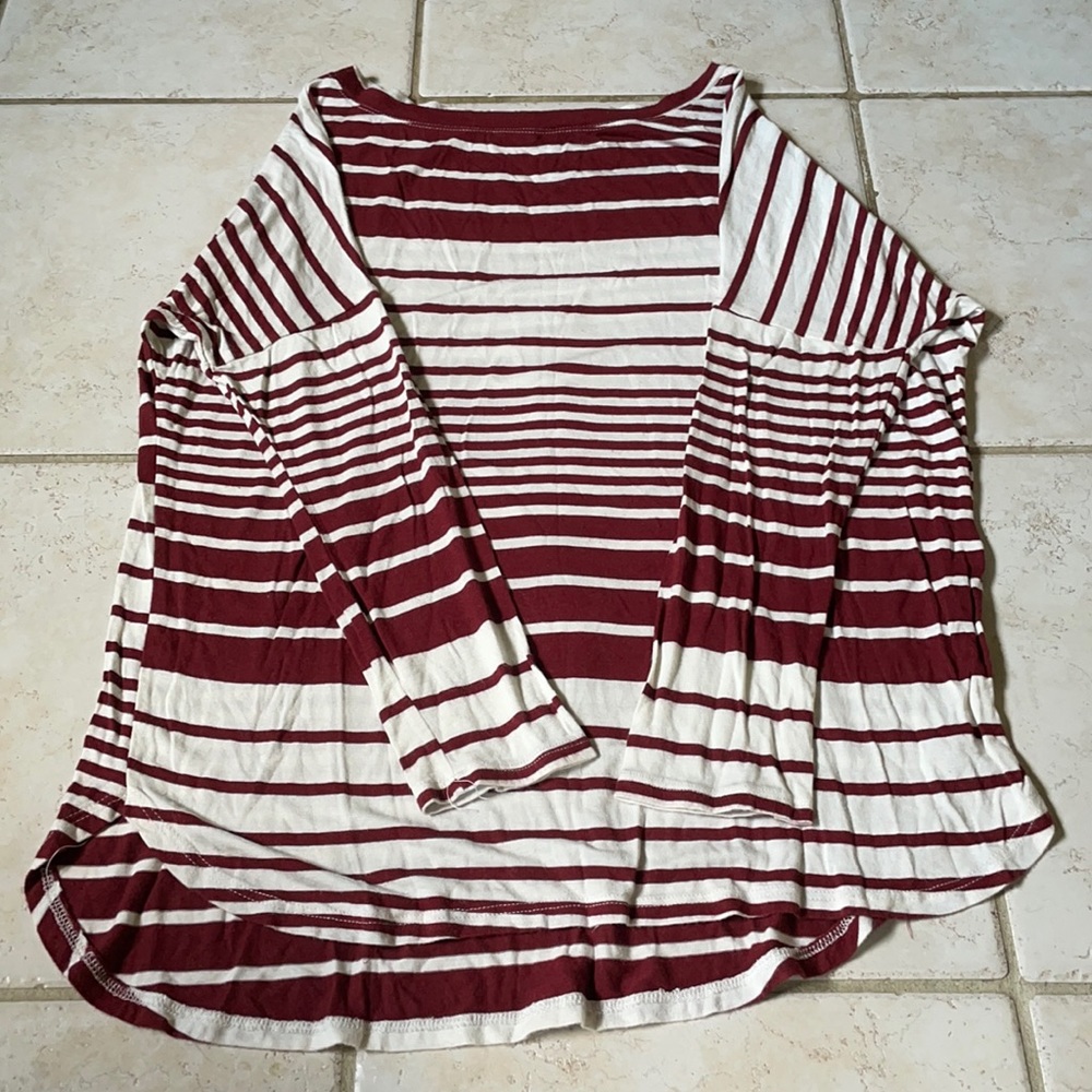 Maroon and white striped shirt